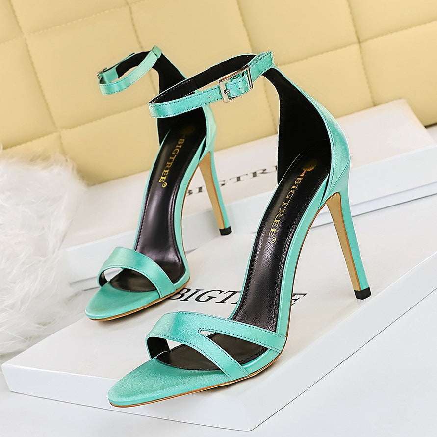 High Heel  Toe Satin Cutout Sandals