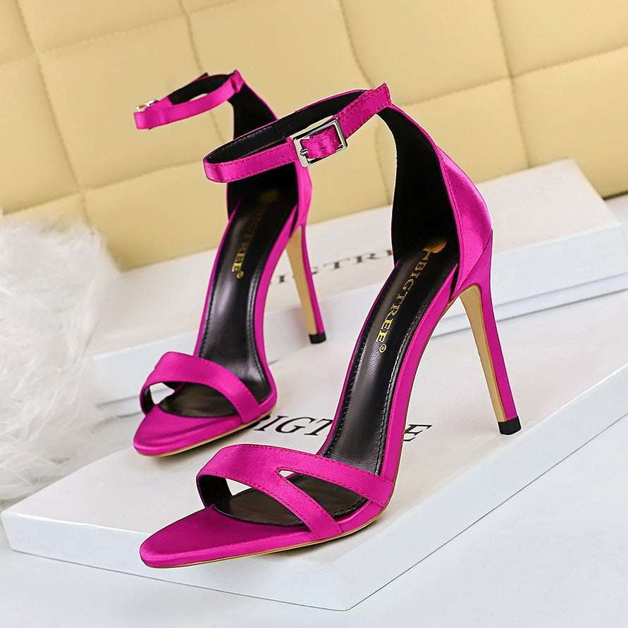 High Heel  Toe Satin Cutout Sandals