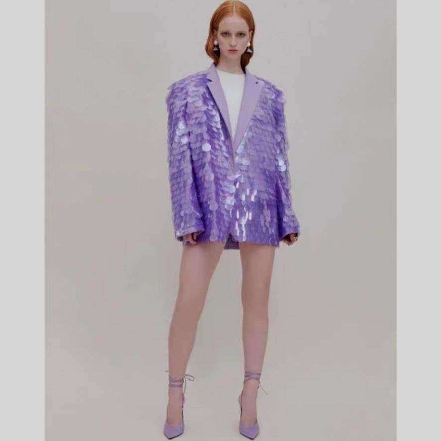 Loose Sequin Fashion Suit Top High Dinner Party Temperament Coat
