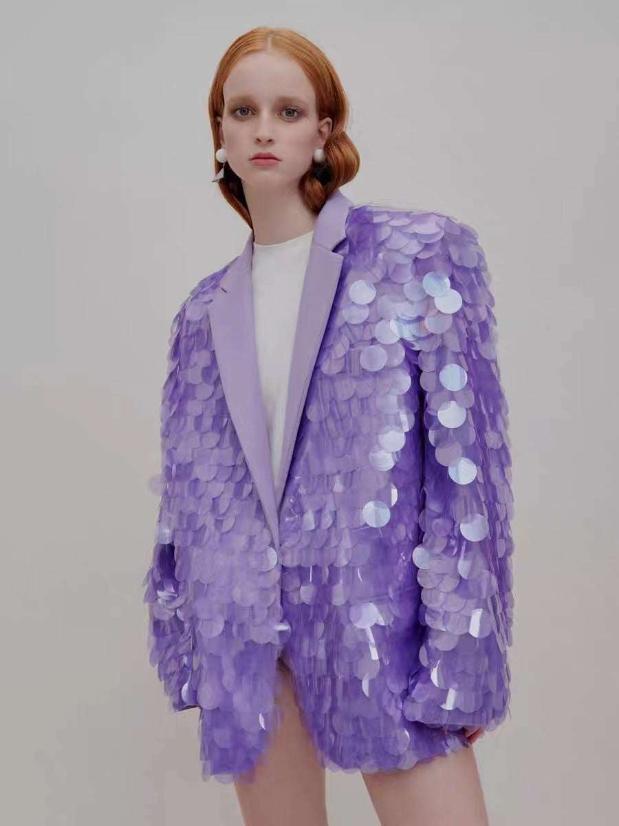 Loose Sequin Fashion Suit Top High Dinner Party Temperament Coat