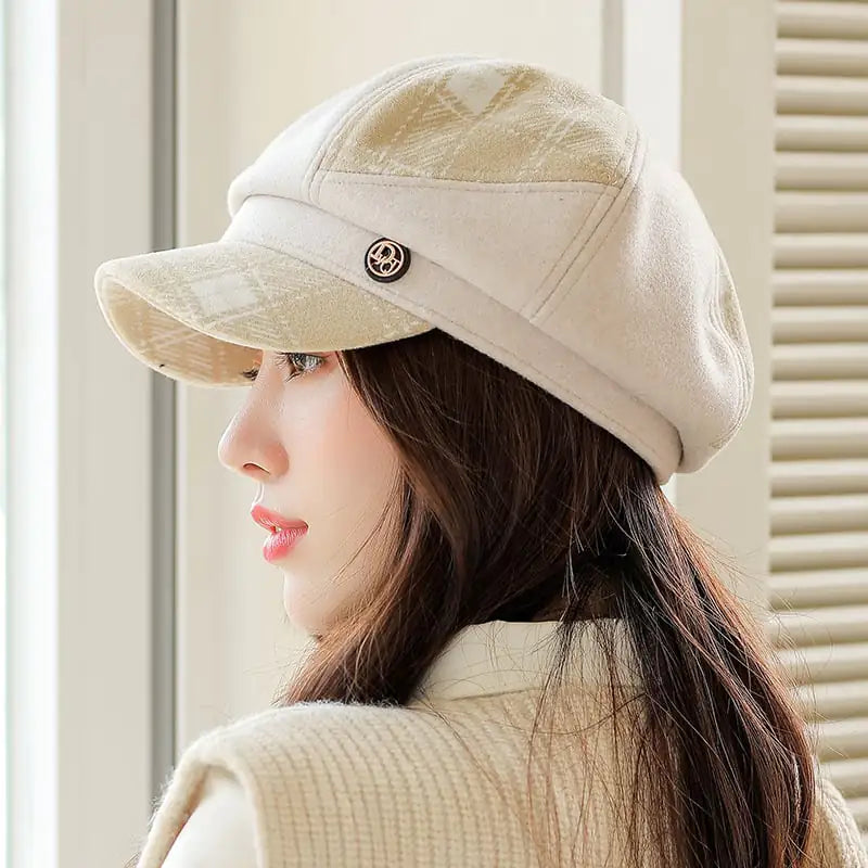 Women's British Plaid Octagonal Newsboy Cap (Winter)